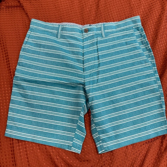 Banana Republic Turquoise White Stripes Men’s Flat Front Shorts Size: 34 $70 🩳 - Picture 1 of 11